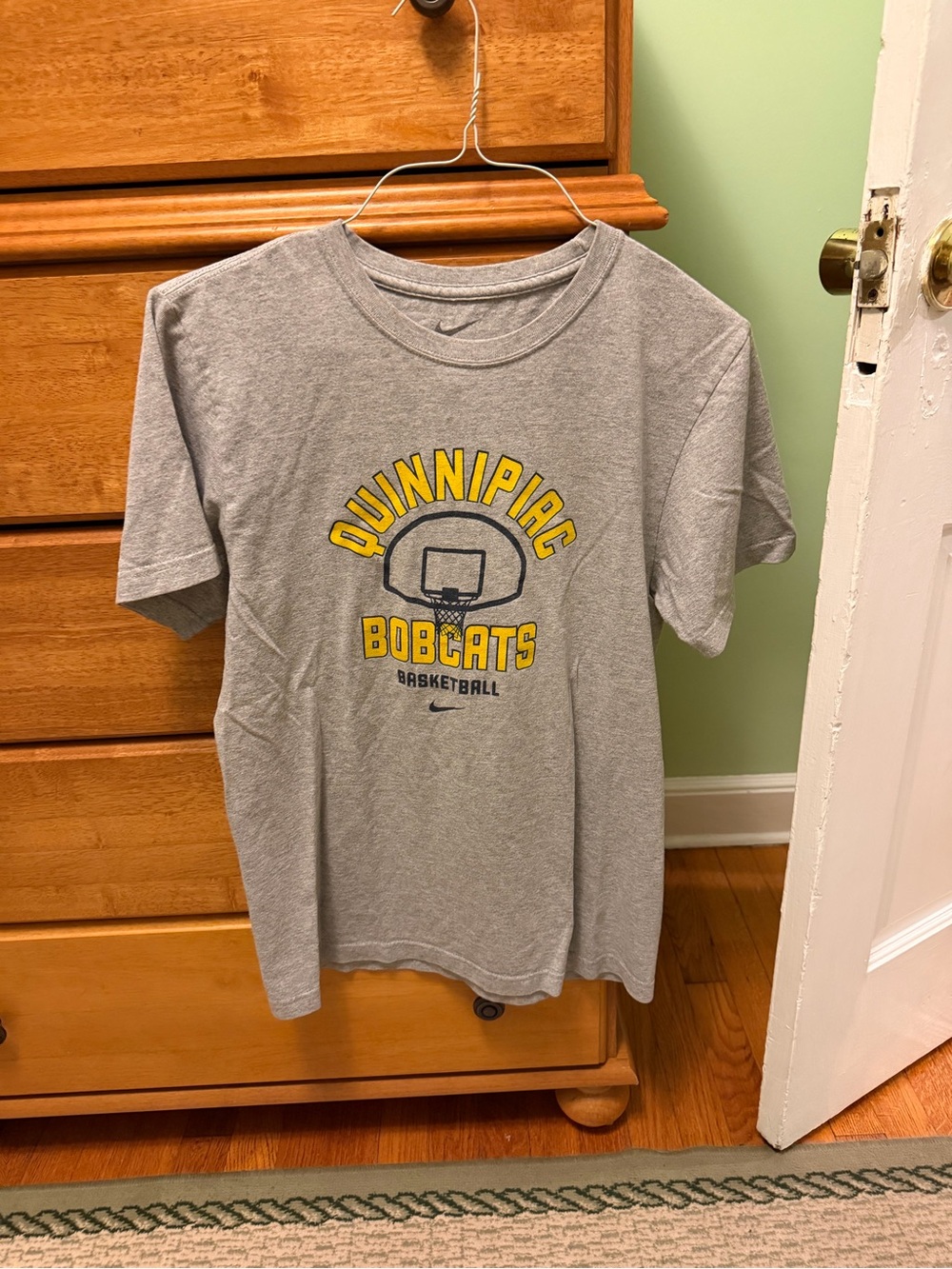 Nike Gray Quinnipiac Bobcats Basketball Tee with Yellow Print